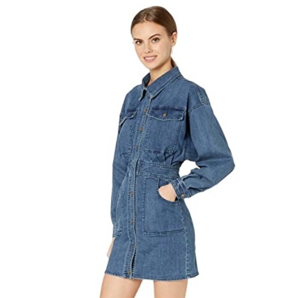 Free People Bo Long Sleeve Denim Mini Dress Button Front Size XS - Picture 2 of 16